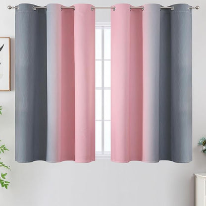 Estelar Textiler Pink and Grey Blackout Curtains 54 Inch Length, Light Blocking Gradient Drapes for Kitchen, Room Darkening Thermal Insulated Grommet Ombre Curtains for Bathroom,42Wx54L,2 Panels