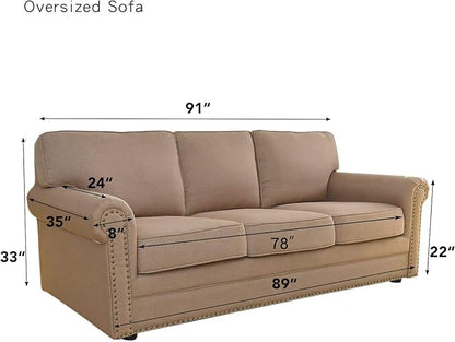 Easy-Going Stretch Oversized Sofa Slipcover 1-Piece Sofa Cover Furniture Protector Couch Soft with Elastic Bottom for Kids, Polyester Spandex Jacquard Fabric Small Checks Tan