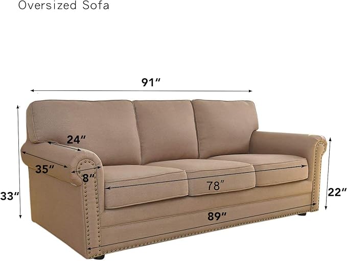 Easy-Going Stretch Oversized Sofa Slipcover 1-Piece Sofa Cover Furniture Protector Couch Soft with Elastic Bottom for Kids, Polyester Spandex Jacquard Fabric Small Checks Natural