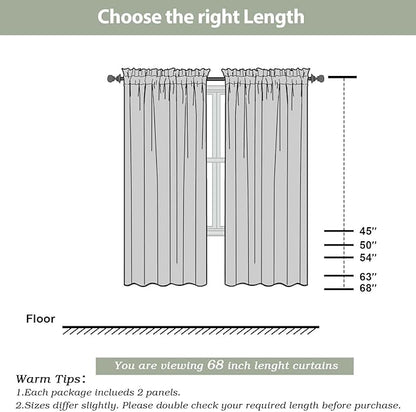 OWENIE White Sheer Curtains 68 Inch Length 2 Panels Set for Bedroom Living Room, Light Filtering Voile Sheer Curtains, Airy Rod Pocket Farmhouse Curtain, White, Each 42Wx68L inch