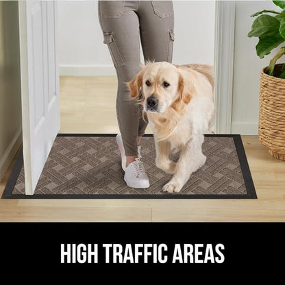 GORILLA GRIP 100% Waterproof All-Season WeatherMAX Doormat, US Designed Natural Rubber, Stain and Fade Resistant, Low Profile Indoor Outdoor Door Mats, Easy Clean Patio Mat, 29x17, Taupe Basket Weave