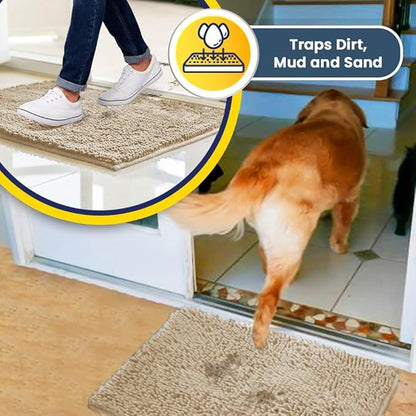Muddy Mat® | Super Absorbent Door Mat Indoor, Microfiber Quick Dry Chenille Entryway Rug, Non-Slip Front Door Mat, Indoor Mats for Entryway, Machine Washable Pet Rug, Beige 30"x19"