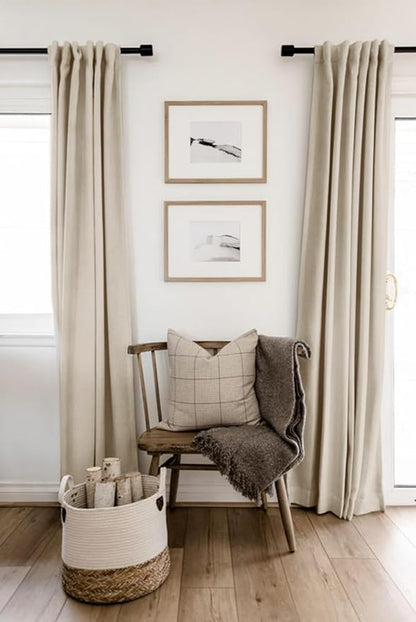 100% Blackout Shield Linen Blackout Curtains for Bedroom 84 Inches Long, Back Tab/Rod Pocket Living Room Drapes, Thermal Insulated Blackout Curtains 2 Panels Set, 50" W x 84" L, Oatmeal