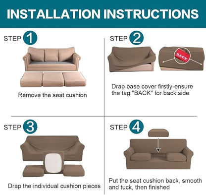 Turquoize 4 Piece Sofa Covers for 3 Cushion Couch Sofa Slipcover Soft Couch Cover for Dogs Washable Furniture Cover with 3 Individual Large Cushion Covers Feature Fabric (Large Sofa, Olive)