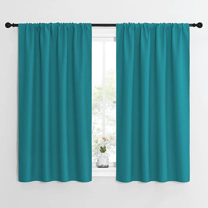 NICETOWN Peacock Blue Blackout Curtains Panels for Window, Thermal Insulated Rod Pocket Blackout Drapes/Draperies for Living Room (2 Panels, W42 x L54 inches)