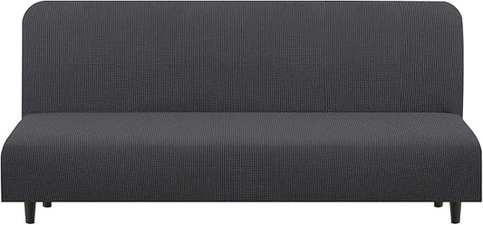 U-NICE HOME Stretch Futon Cover Armless Bed Slipcover - Soft Jacquard Fabric Washable for Pet Friendly, Dark Grey