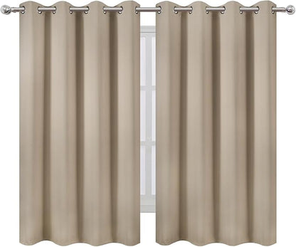 LEMOMO Blackout Curtains 66 x 54 Inch Long Khaki Curtains Set of 2 Panels Room Darkening Curtains for Bedroom and Living Room