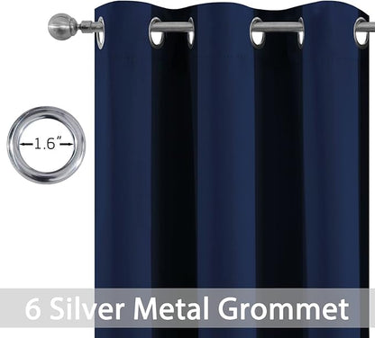 Yakamok 84 Inch Length Blackout Curtains for Bedroom, Thermal Insulated Room Darkening Grommet Top Window Drapes for Living Room,42W x 84L,Navy Blue,2 Panels