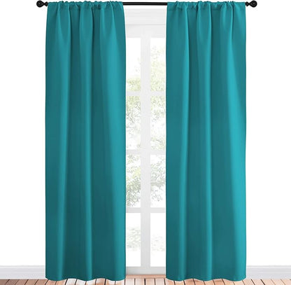 NICETOWN Peacock Blue Blackout Curtains Panels for Window, Thermal Insulated Rod Pocket Blackout Drapes/Draperies for Living Room (2 Panels, W34 x L84 inches)