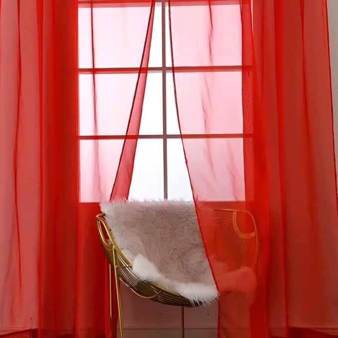 SpaceDresser Basic Rod Pocket Sheer Voile Window Curtain Panels Red 1 Pair 2 Panels 52 Width 36 Inch Long for Kitchen Bedroom Children Living Room Yard（Red, 52W x 36L）