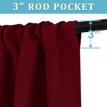 RYB HOME Blackout Curtains for Bedroom Living Room 63 inches Long, Thermal Insulated Privacy Rod Pocket Drapes for Nursery Office Home Theater, Width 34 by Length 63, Burgundy Red, 2 Panels