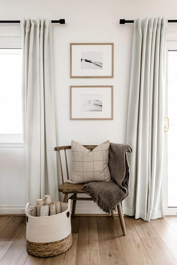100% Blackout Shield Linen Blackout Curtains for Bedroom 108 Inches Long, Back Tab/Rod Pocket Living Room Drapes, Thermal Insulated Blackout Curtains 2 Panels Set, 50" W x 108" L, Beige