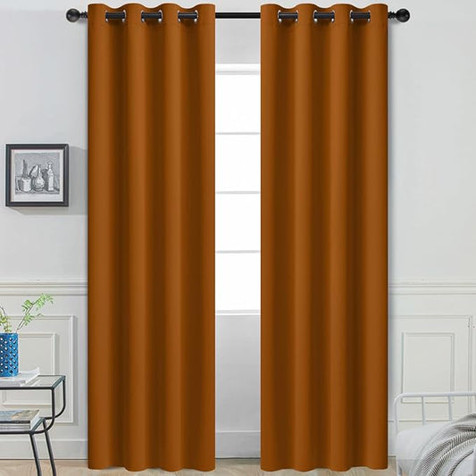 Yakamok Burnt Orange Curtains 84 Inches Length Blackout Curtain for Bedroom-Hallowmas Decor Orange Room Darkening Thermal Insulated Grommet Drapes for Living Room, 52W x 84L, 2 Panels