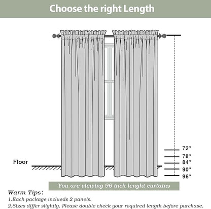 OWENIE Extra Long Sheer Curtains 96 inches Long for Bedroom Living Room, Soft Light Weight Airy Voile Sheer Curtains, Rod Pocket Light Filtering Solid Color Farmhouse Curtains, Each 42Wx96L inch