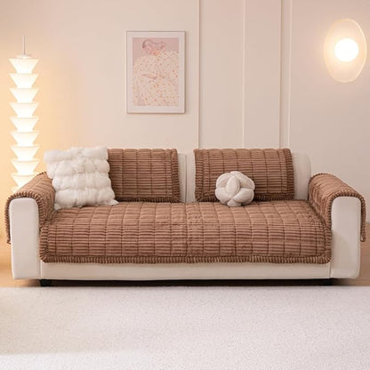 Couch Cover for Dogs Washable, Fuzzy Pet Couch Covers for 3 Cushion Sofa Pet Friendly, Non Slip Sofa Cover (Dark Brown, 35" x 70.9"/90 x 180cm)