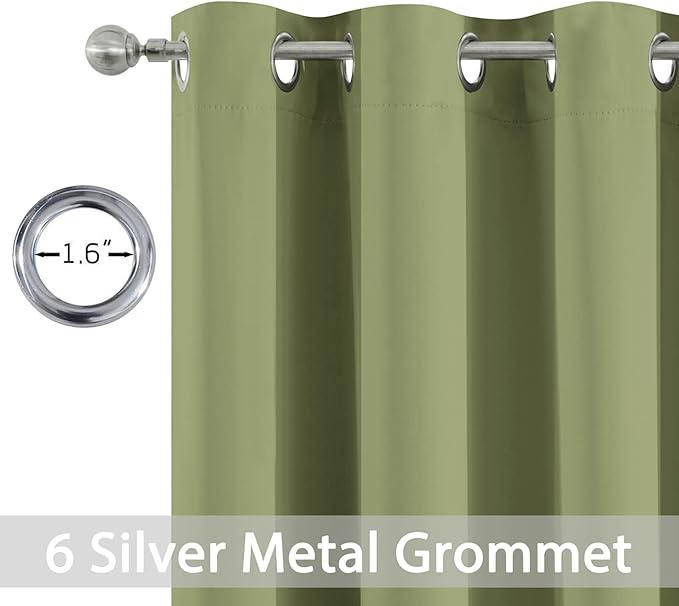Yakamok Blackout Curtains Room Darkening Thermal Insulated with Grommet Window Curtain for Bedroom, 38Wx72L inch, Sage Green, 2 Panels