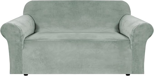 H.VERSAILTEX Stretch Velvet Loveseat Covers for 2 Cushion Couch Covers for Living Room Sofa Covers Slipcovers with Non Slip Straps Bottom, Ultra Thick Comfy Velour (Width 58"-72", Sea Grass)
