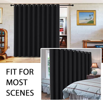 H.VERSAILTEX 100% Blackout Curtains for Sliding Glass Door Room Divider Curtains Noise Reduce Curtain Panel Portable Window Screen Sliding Partition, W180 x L96 inches/8' Tall by 15' Wide, Black