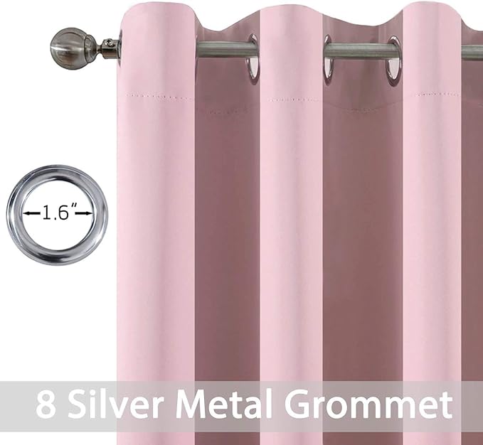 Yakamok Light Blocking Window Blackout Curtains Thermal Insulated Room Darkening Drapes for Bedroom,Solid Grommet Top Window Panels, 52x108 Inch, Pink, One Pair