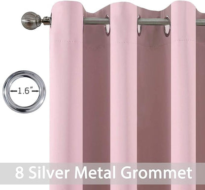 Yakamok Light Blocking Window Blackout Curtains Thermal Insulated Room Darkening Drapes for Bedroom,Solid Grommet Top Window Panels, 52x108 Inch, Pink, One Pair