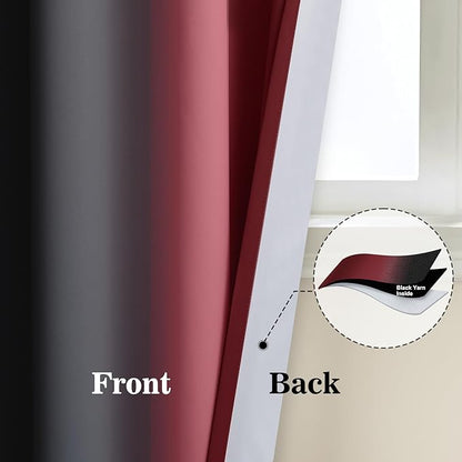 Yakamok Blackout Ombre Burgundy and Black Curtains for Bedroom, Gradient Room Darkening Curtains, Grommet Thermal Insulated Light Blocking Window Drapes/Curtain for Living Room,52 x 63 Inch,2 Panels