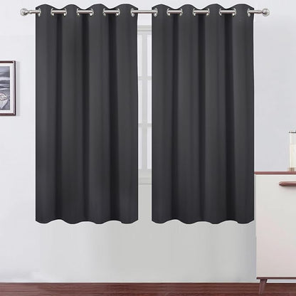 LEMOMO Dark Grey Blackout Curtains 52 x 63 Inch Length/Set of 2 Curtain Panels/Thermal Insulated Room Darkening Curtains for Bedroom and Living Room