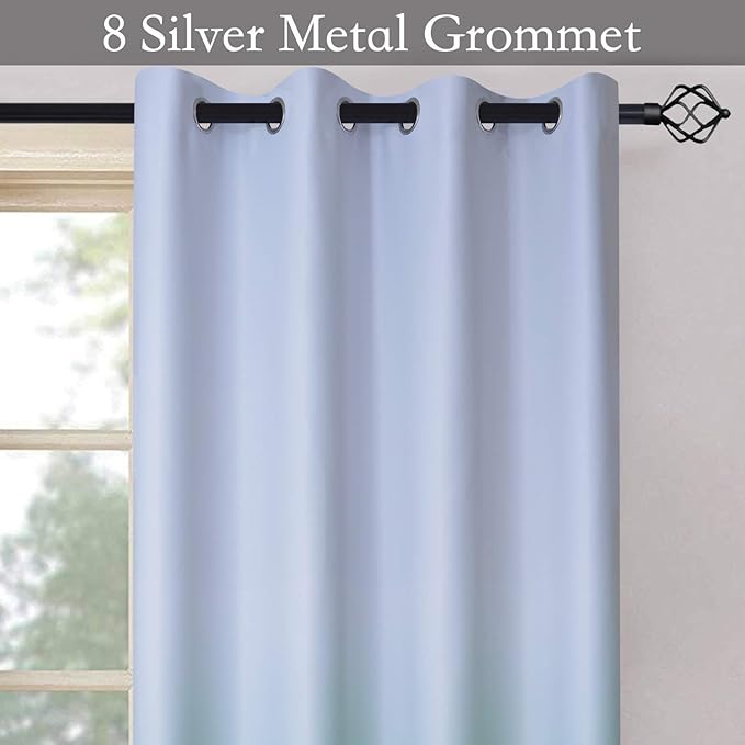 SimpleHome Ombre Room Darkening Curtains for Bedroom, Light Blocking Gradient Grey White to Teal Thermal Insulated Grommet Window Curtains/Drapes for Living Room,2 Panels, 52x84 inches Length