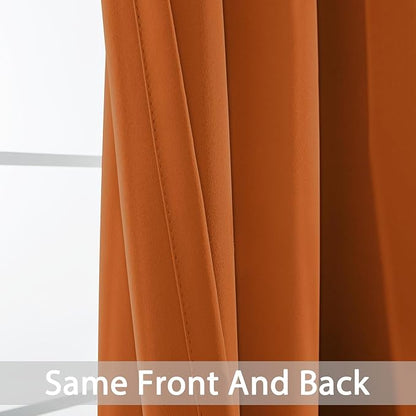 Yakamok Soft and Smooth Orange Blackout Curtains for Bedroom - Grommet Thermal Insulated Room Darkening Curtains for Living Room, Set of 2 Panels (52 x 72Inch, Burnt Orange)