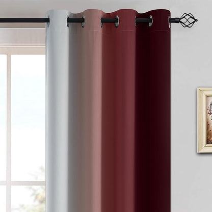 Yakamok Red and Greyish White Ombre Curtains, Room Darkening Gradient Color Curtains for Bedroom, Light Blocking Thermal Insulated Window Drapes for Living Room(2 Panels, 52x84 Inch)
