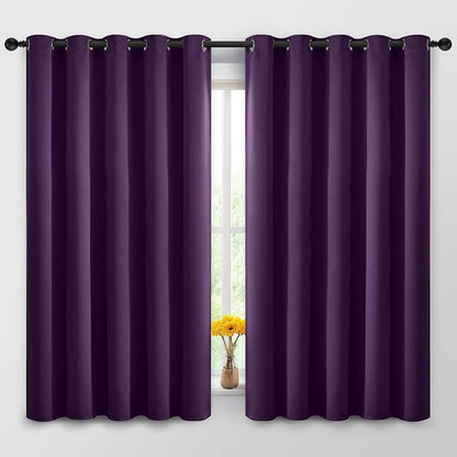 Yakamok Blackout Curtains Room Darkening Thermal Insulated Window Panels,Solid Grommet Top Drapes for Bedroom/Living Room(62Wx63L, Purple, 2 Panels)
