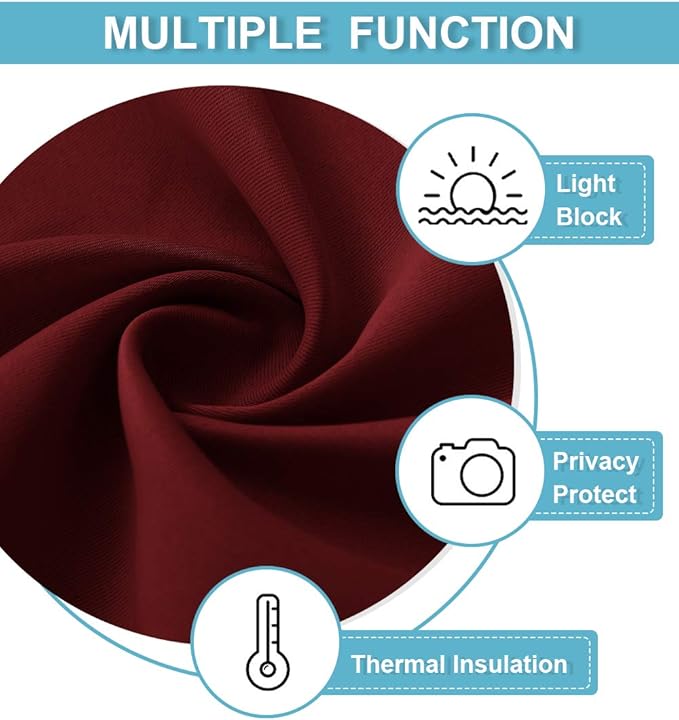 RYB HOME Half Curtain Tiers 36 inch Length, Rod Pocket Summer Heat Blocking Thermal Insulated Short Blackout Curtains for Small Window, Width 34 by Length 36, Burgundy Red, 2 Panels