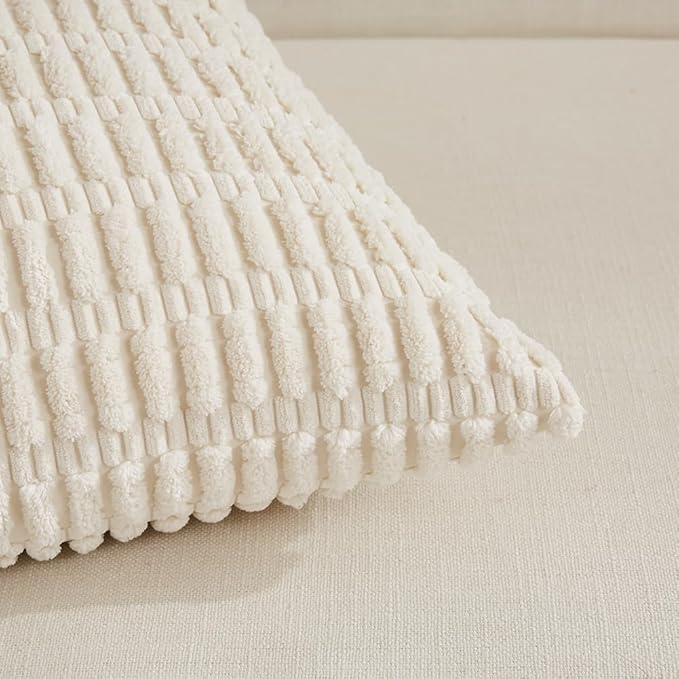 Fancy Homi 4 Packs Boho Cream Decorative Throw Pillow Covers 12x24 Inch for Living Room Couch Bed Sofa, Rustic Modern Farmhouse Home Decor, Soft Plush Corduroy Beige Cute Square Cushion Case 30x60 cm