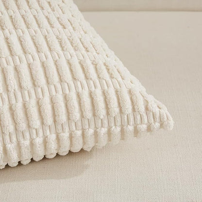 Fancy Homi 4 Packs Boho Cream Decorative Throw Pillow Covers 14x24 Inch for Living Room Couch Bed Sofa, Rustic Modern Farmhouse Home Decor, Soft Plush Corduroy Beige Cute Square Cushion Case 35x60 cm