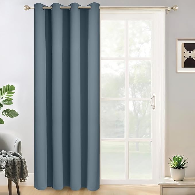 Yakamok Wide Thermal Blackout Patio Door Curtain Panel, Stone Blue Grommet Sliding Door Insulated Curtains, Extra Wide Curtains for Sliding Glass Door, Stone Blue, W52 x L84, 1 Panel