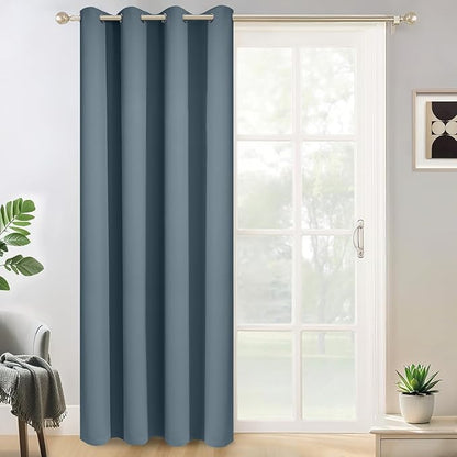 Yakamok Wide Thermal Blackout Patio Door Curtain Panel, Stone Blue Grommet Sliding Door Insulated Curtains, Extra Wide Curtains for Sliding Glass Door, Stone Blue, W52 x L84, 1 Panel