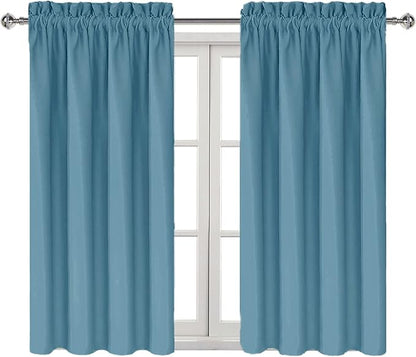 DWCN Blackout Curtains for Living Room Thermal Insulated, Energy Saving & Noise Reducing Bedroom Curtains, Stone Blue, W 38x L 45 Inch, Set of 2 Rod Pocket Curtain Panels