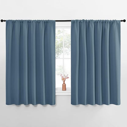 NICETOWN Blackout Curtains for Bedroom, Blackout Curtain Panels, Smoky Blue, 1 Pair, 70 by 63-inch, Window Treatment Energy Saving Thermal Insulated Solid Rod Pocket Blackout Drapes/Draperies