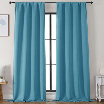 Simplebrand Ava Turquoise Blackout Curtains for Bedroom 96 Inches Long 2 Panels, Solid Thermal Insulated, Energy Saving Nursery Window Treatment Curtains Blackout Drapes, W50 x L96 Inch, Turquoise