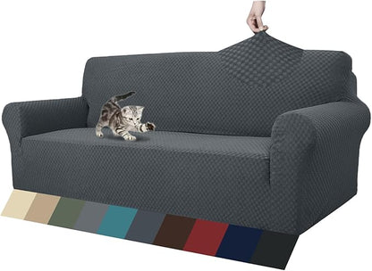 ZNSAYOTX 1 Piece Jacquard Couch Covers for 3 Cushion Couch Living Room High Stretch Sofa Cover Pets Dogs Friendly Anti Slip Thickened Slipcovers Furniture Protector (Sofa, Dark Grey)