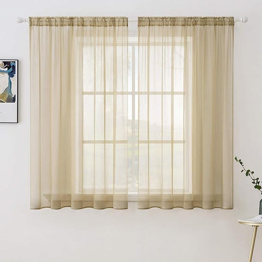 MIULEE Solid Color Sheer Window Curtains Elegant Window Voile Panels/Drapes/Treatment for Bedroom Living Room 2 Panels 54 X 45 Inches Beige