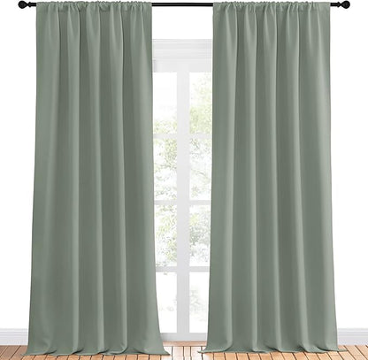 NICETOWN Window Curtains Blackout Drapes - Thermal Insulated Solid Rod Pocket Blackout Curtains/Draperies for Living Room (Sage Green, One Pair, 52 by 95-Inch)
