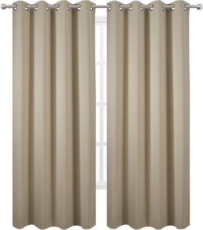 LEMOMO Blackout Curtains 52 x 90 Inch Long Beige Curtains Set of 2 Panels Room Darkening Curtains for Bedroom and Living Room