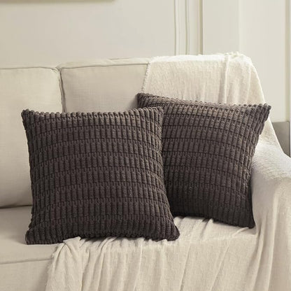 Fancy Homi 4 Packs Boho Dark Brown Decorative Throw Pillow Covers 18x18 Inch for Living Room Couch Bed Sofa, Rustic Modern Farmhouse Home Decor, Soft Plush Corduroy Cute Square Cushion Case 45x45 cm