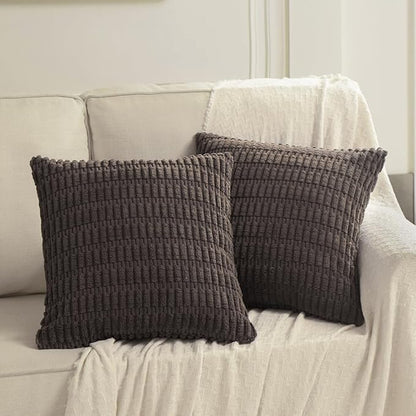 Fancy Homi 4 Packs Boho Dark Brown Decorative Throw Pillow Covers 26x26 Inch for Living Room Couch Bed Sofa, Rustic Modern Farmhouse Home Decor, Soft Plush Corduroy Cute Square Cushion Case 66x66 cm