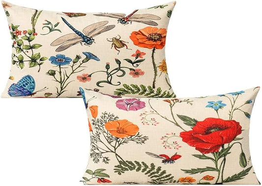 All Smiles Lumbar 12x20 Throw Pillow Covers Set of 2 Outdoor Summer Spring Garden Flowers Farmhouse Décor Outside Furniture Bench Decorative Cushion Cases for Patio Sofa Couch Chair Bed