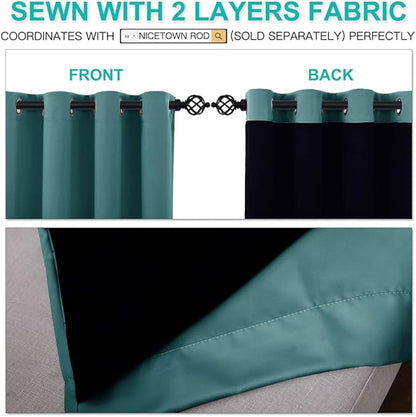 NICETOWN Small 100% Blackout Curtains with Black Liners, Thermal Insulated 2-Layer Lined Drapes, Energy Efficiency Window Draperies for Dining Room (Sea Teal, 2 Panels, 52-inch W by 45-inch L)