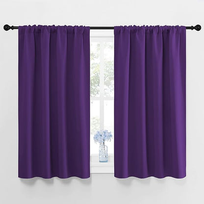 NICETOWN Blackout Purple Curtains for Living Room - Thermal Insulated Solid Rod Pocket Blinds for Bedroom Decor (Royal Purple, Set of 2 Panels, 42 x 48 Inch)