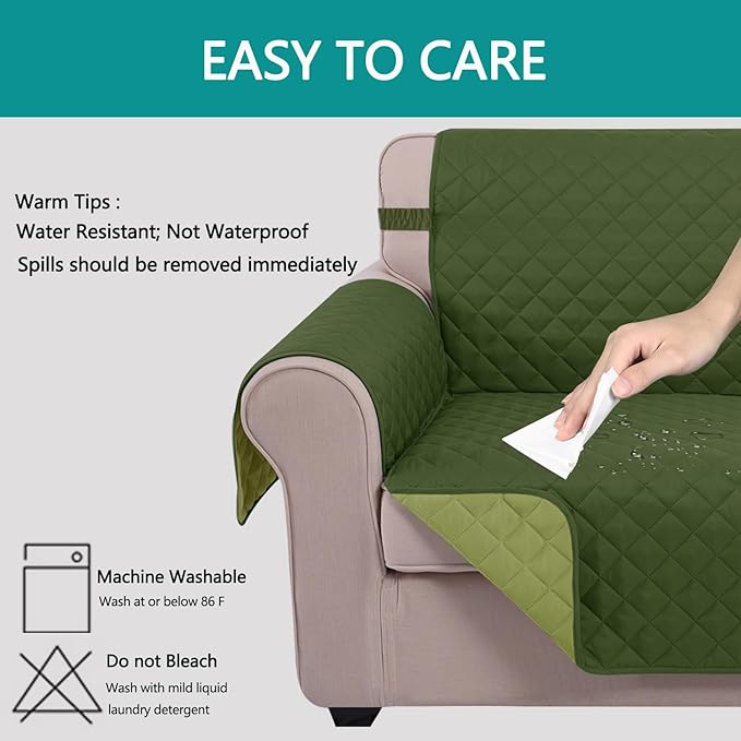 U-NICE HOME 4 Seater Sofa Cover 91 Inch Large Couch Covers for 4 Cushion Couch with Elastic Straps Water Resistant Furniture Protector Cover for Pets Cat (Sofa XX-Large, Huntergreen/Sage)