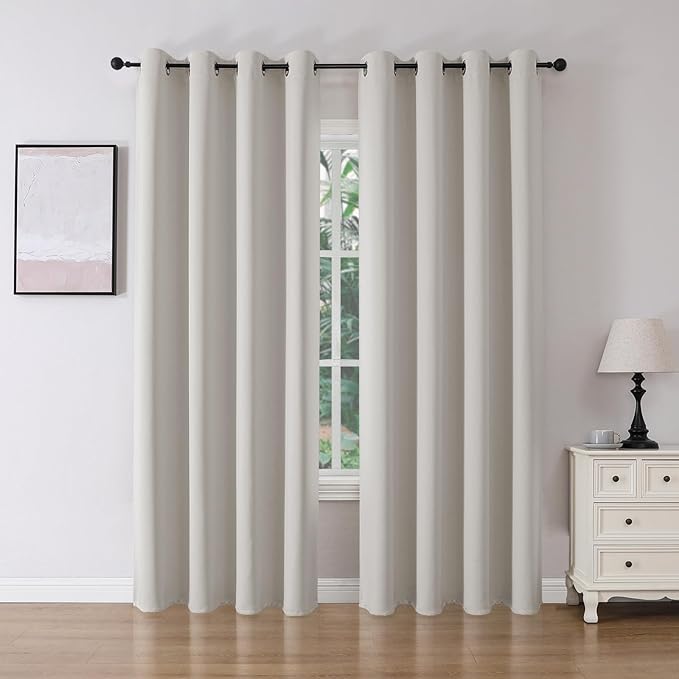 Joydeco Blackout Curtains 90 Inch Length 2 Panels Set, Thermal Insulated Long Curtains& Drapes 2 Burg, Room Darkening Grommet Drapes for Bedroom Living Room Window (Natural, W52 x L90 Inch)