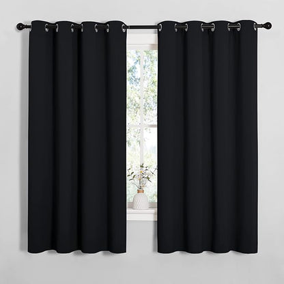 NICETOWN Bathroom Blackout Curtains and Drapes, Black Solid Thermal Insulated Grommet Blackout Drapery Panels for Window (2 Panels, 55 inches Wide by 68 inches Long, Black)
